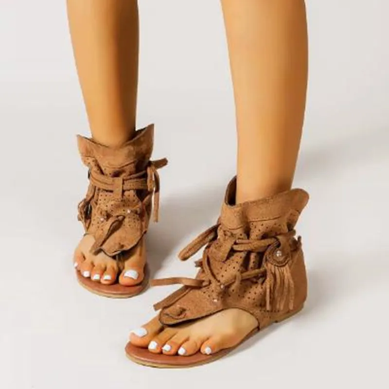 Luxury Sandals 2026 Retro Gladiator Ladies Clip Toe Vintage Boots Casual Tassel Rome Fashion Summer Woman Shoes for Female New