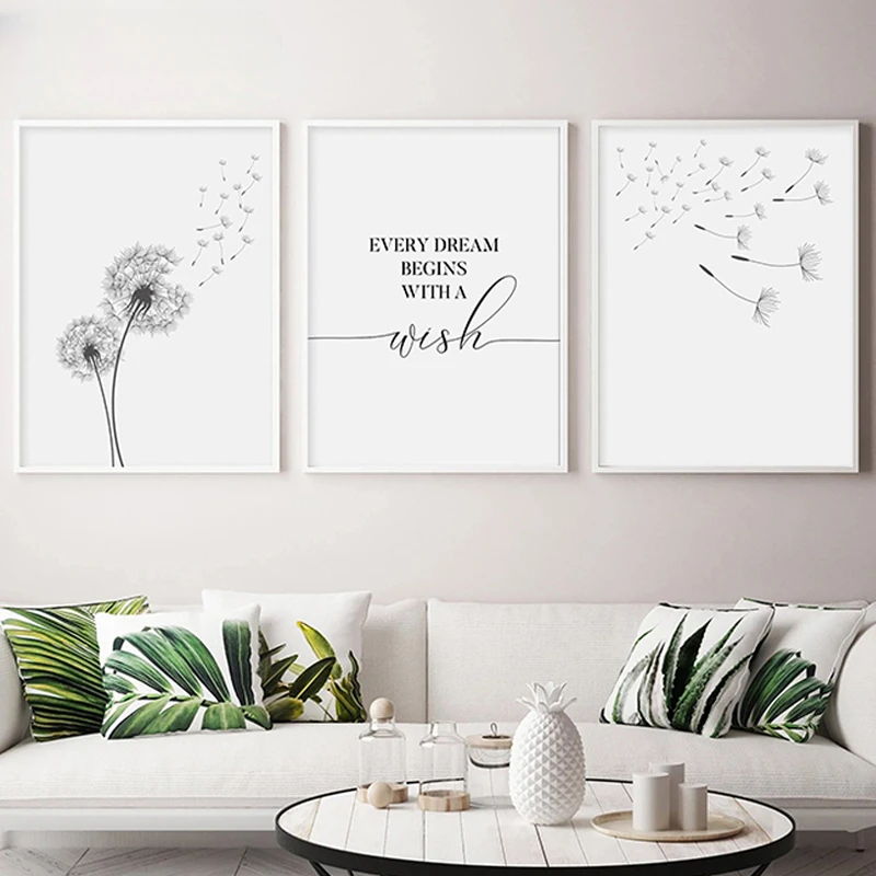 Dandelion Wall Art Canvas Painting Make Wish Dandelion Poster Prints Nordic Style Minimalist Living Room Bedroom Nursery Decor