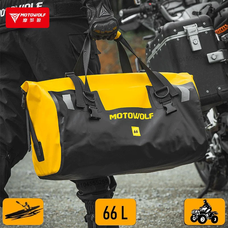 

Motowolf Waterproof Motorcycle Bag Reflective Rear Seat Bag Durable Tail Tank Bag Universal Backpack Luggage 66L Large Capacity