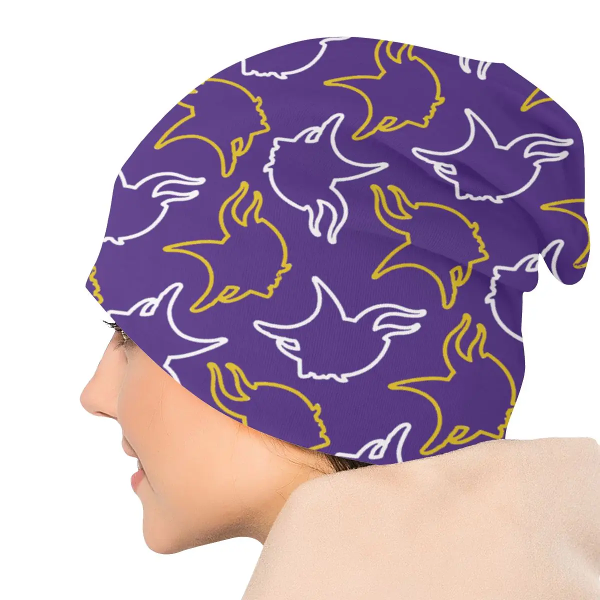 Viking Outdoor Hats Minnesota Pattern Purple Background Bonnet Hipster Skullies Beanies Caps