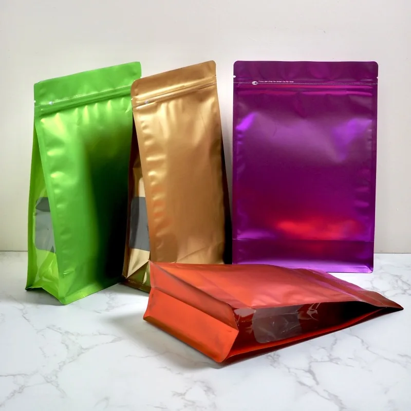 500Pcs/Lot Colorful Coffee Beans Aluminum Foil Packaging Bag with Side window Food Powder Tea Nuts Storage Airtight Pouches