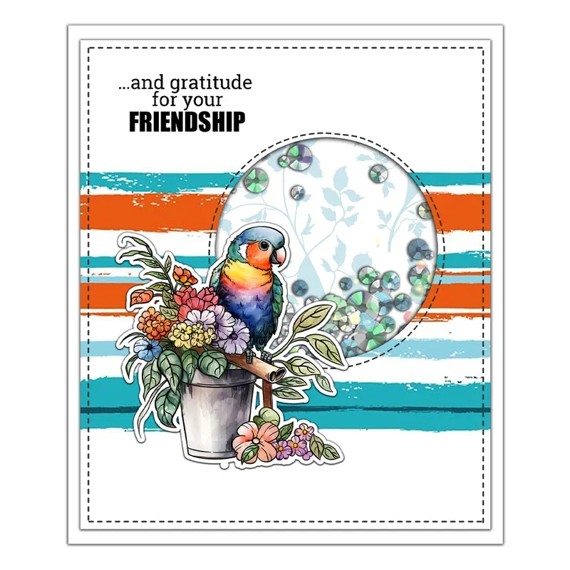Parrot Birds Stand On Potted Flowers Clear Stamps DIY Scrapbooking Supplies Silicone Stamp For Cards Albums Decor