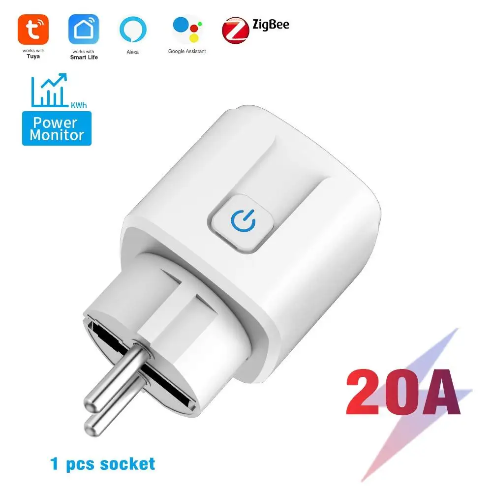 Tuya Zigbee Smart Plug 20A EU Smart Socket With Power Monitoring Timing Function Voice Control Via Alexa Google Home Yandex
