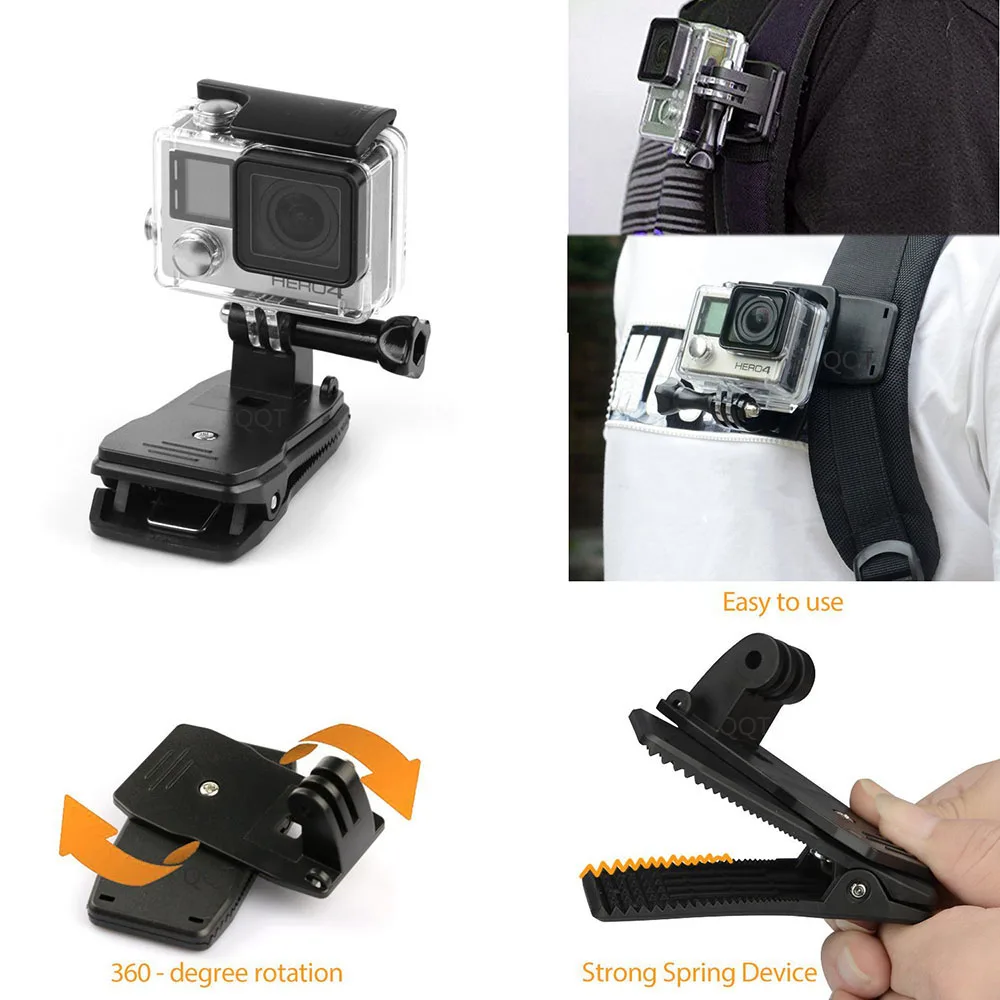 QQT 360 Degree Rotation Fast Clip Holder Clip for Gopro Hero11 10 9 8 7 6 5 4 3+ 3 2 SJ4000 SJ5000 xiaomi Yi 4 k Action Camera