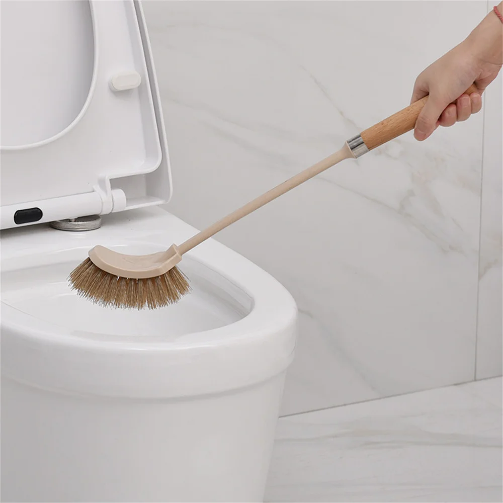 Toilet Brush Scrubber Non-dead Angle Long Handle Multi-function Household Brush Toilet Brush Wall-mounted Drain Wood Color