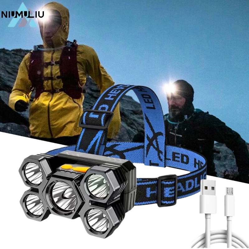 

F3 Outdoor Camping Headlight 4 Lighting Mode 5LED With Built-in 18650 Battery USB Rechargeable Plasti Fishing Lantern Headlamp