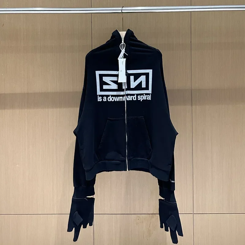 Black Project G/R Long Sleeve Zipper Loose Hoodie Men Women High Quality Band Winter Perform Glove Design Sweatshirts Pullovers