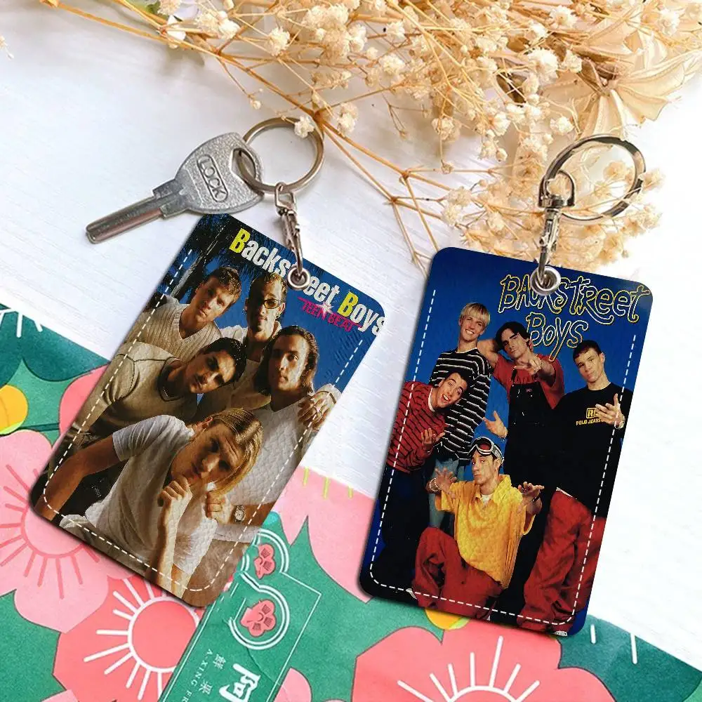 

American Male Group B-Backstreet Boys 1Pc Access Card Case Leather Card Holder Keychain Key Ring Door Access Tags ID Card Case