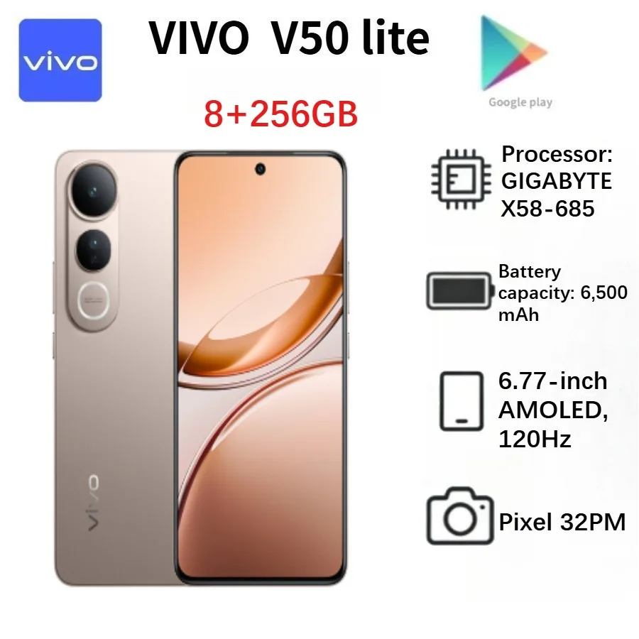 2026 vivo V50 Lite 5G Global Edition Smartphone: 6.77-inch 120Hz AMOLED display, with 8+256GB storage,