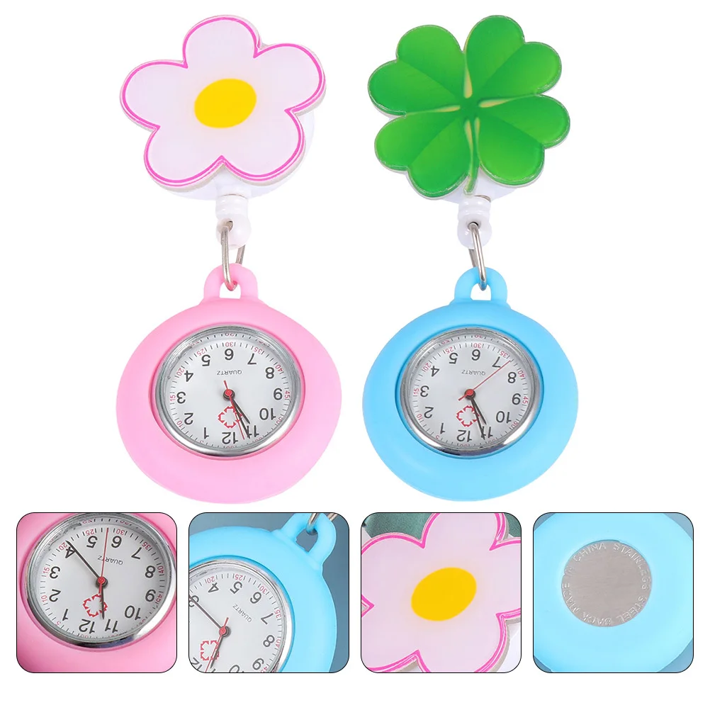 2 قطعة ساعة ممرضة احترافية قوية معلقة قابلة للسحب ساعة جيب للممرضات مع قرص واضح تصميم مريح وخفيف الوزن