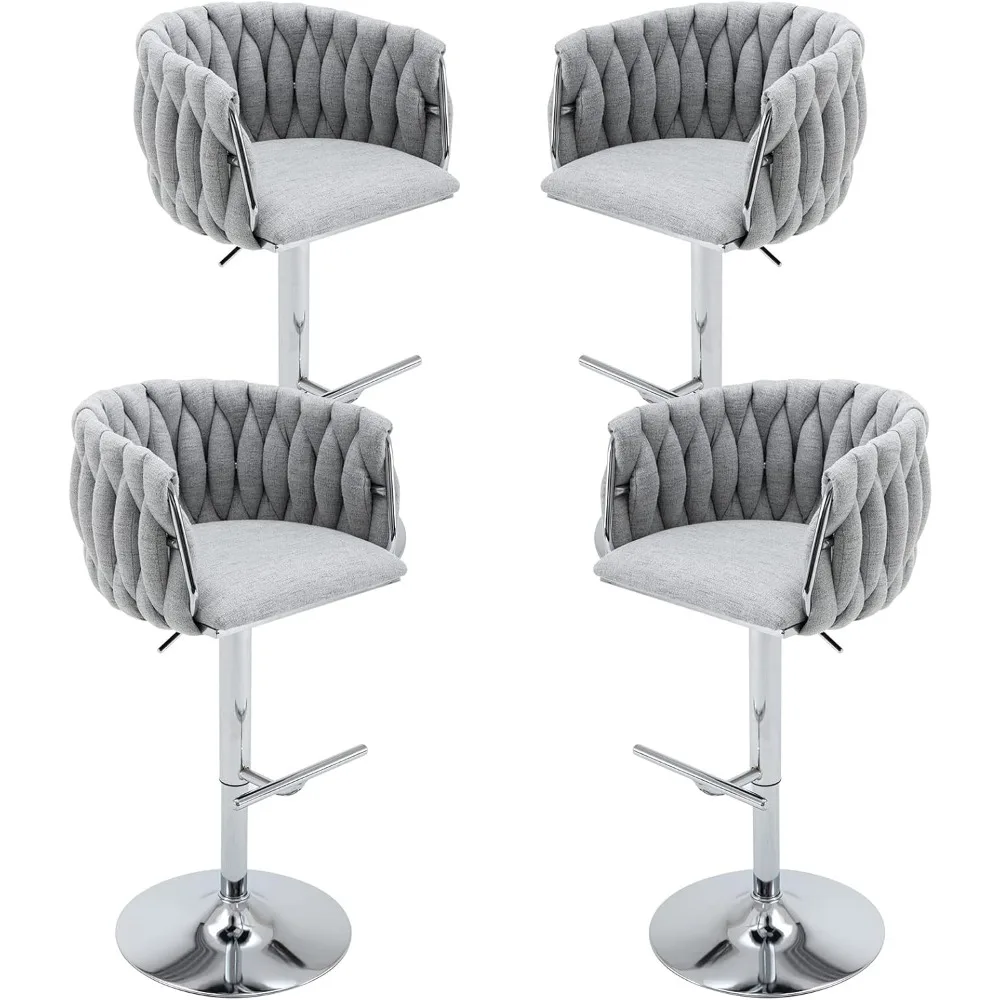

Modern Swivel Bar Stools Set of 4, Linen Fabric Adjustable Height Barstool with Barrel Back Kitchen Island Counter Bar Chair wi
