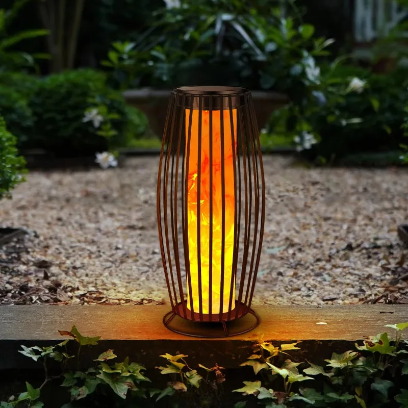 Solar Garden Light Iron Led Outdoor Hanging Floor Lamp Garden Courtyard Villa Decoration Waterproof Lantern Flame Light