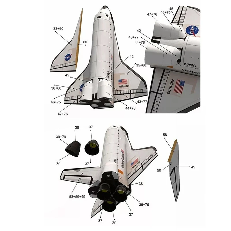 3D Paper Model Space Library Papercraft Cardboard House For Children Paper Toys 1: 150 Shuttle Atlantis Puzzle Handmade Rocket