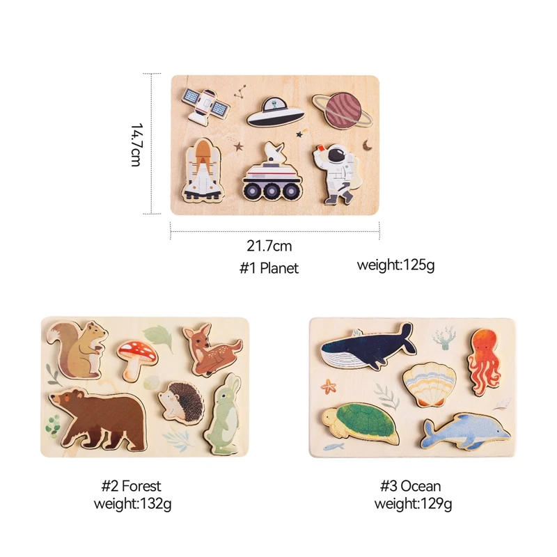 Children Montessori Toys Wooden 3D Puzzles Toys Animals Astronauts Colorful Puzzles Matching Toys For Baby Training Cognitive