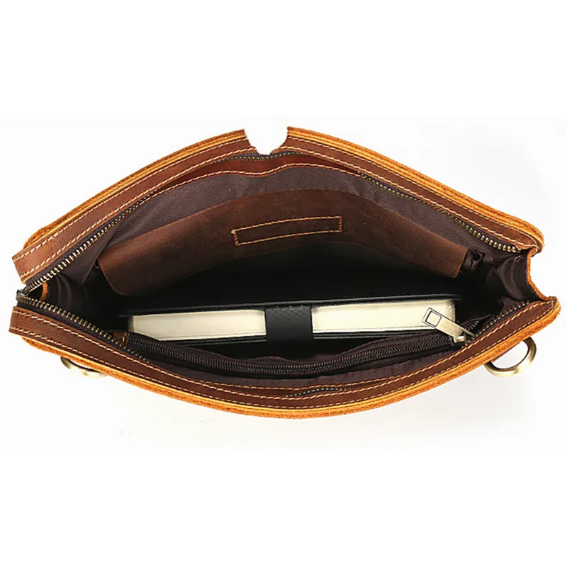 Bolsa de couro masculina de negócios envelope saco de ombro pendurado ipad mensageiro crossbody sacos cabeça de cavalo louco camada de couro masculino