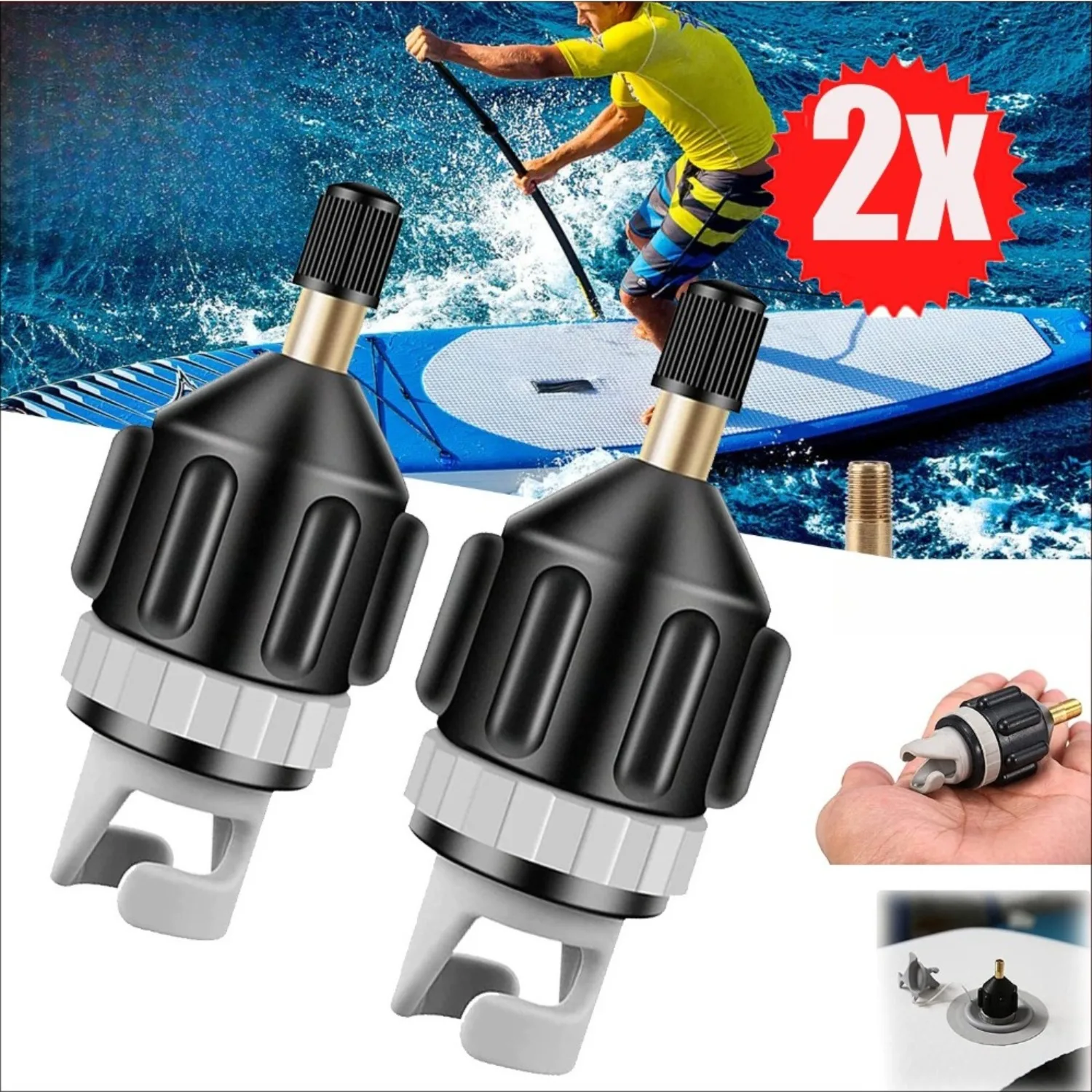 2 Stück Paddel-Kajak-Luftdüsen-Aufblasadapter, ein unverzichtbares Werkzeug für Outdoor-Wasseraktivitäten. Vielseitig einsetzbar für alle Arten von Paddeln, Kanus, Kajaks, Schlauchbooten,
