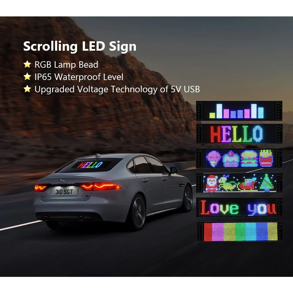 LED Matrix Pixel Screen Scrolling Advertisement USB 5V Bluetooth App Control DIY Text Pattern Animation Programmable Display Car