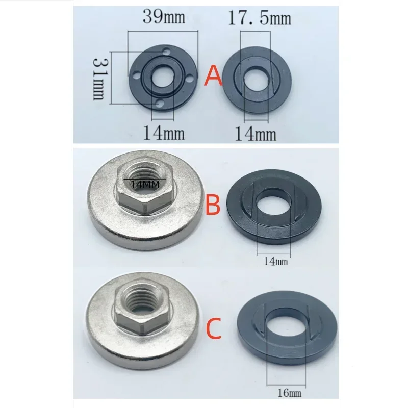 14mm Spindle Thread Flange Nut Set Tool M14 Thread Replacement 105 125 180 Angle Grinder Inner Outer Flange Nut for Bosch Metabo