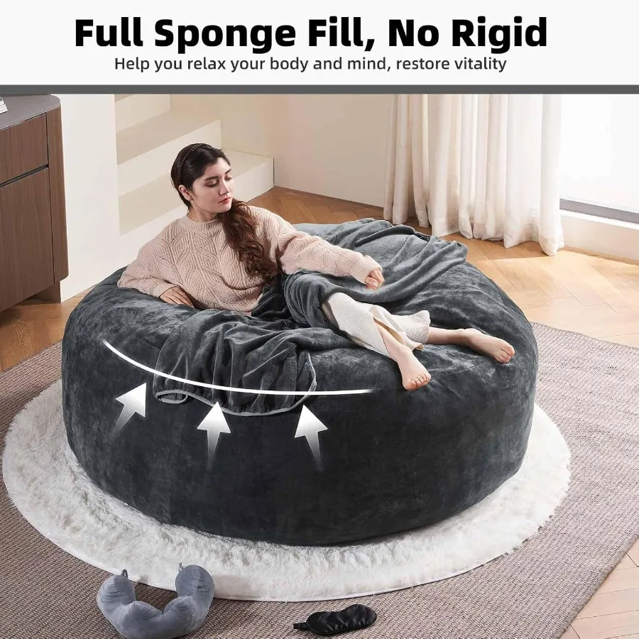 6 كراسي بين باج كبيرة الحجم للبالغين، Beaag العملاق مع حشو متضمن من رغوة الذاكرة الرقيقة، نسيج سروال قصير ناعم ومريح #5