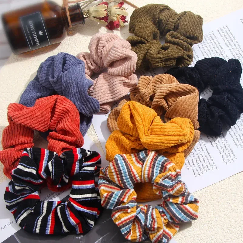 Autumn Winter Elastic Scrunchie Fabric Hairband Tie Headband Stripe Horse Tail Check Pattern Rope Ring Loop Hair Accessories