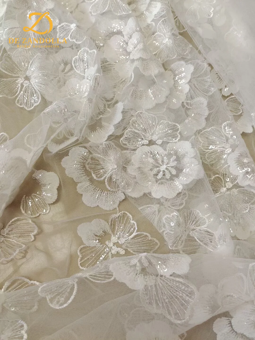 Off White/Ivory Wedding Lace Fabric Sequins Floral Embroidery Bridal Evening Gowns Fabrics Wide Patch 120cm Sold by the yard