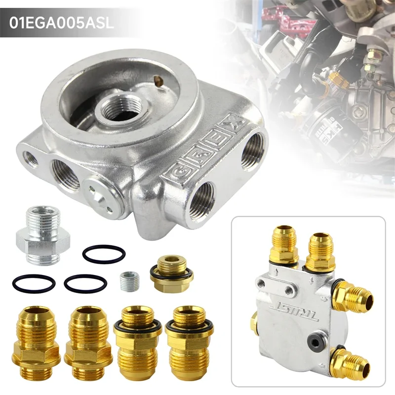 Universal Oil Block Adapter Assembly E/M Side Thermostat (75°-82°)±0.5° Type-I 3/4x16UNF-AN10 Silver