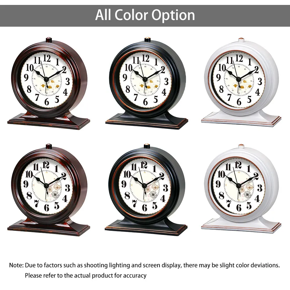 Vintage Metal Desk Clock Classic Elegant Floral Design Quartz Movement Stylish Desktop Clock For Bedroom Living Room Office