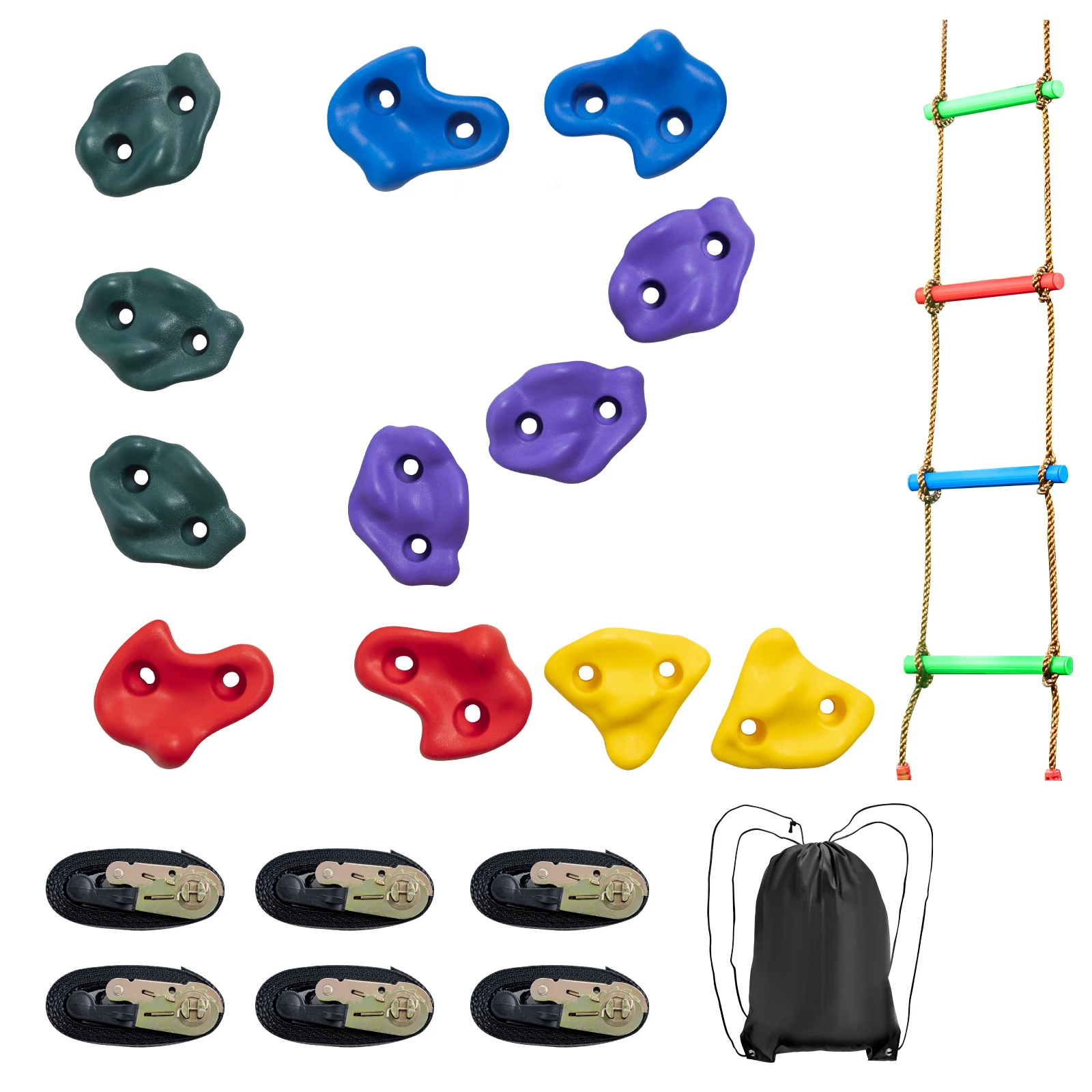 VEVOR Ninja Tree Climbing Kit 12 Tree Climbing Holds 6 Ratchet Straps and a Climbing Ladder Climbing Rocks for Kids and Adults