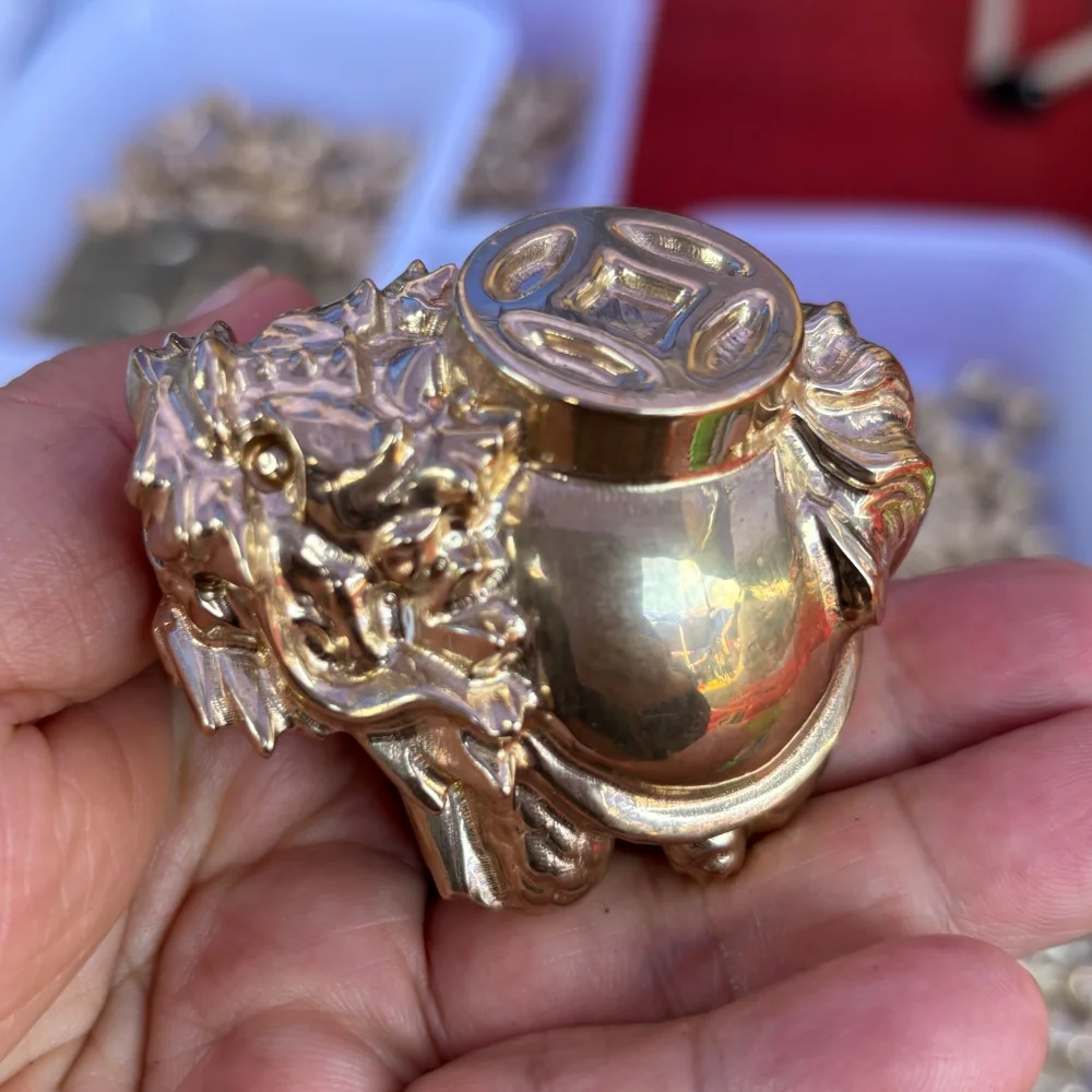 1PCS Natural Copper Pyrite Pixiu Dragon Turtle Carving Polished Reiki Healing Feng Shui Energy Room Decor Gift
