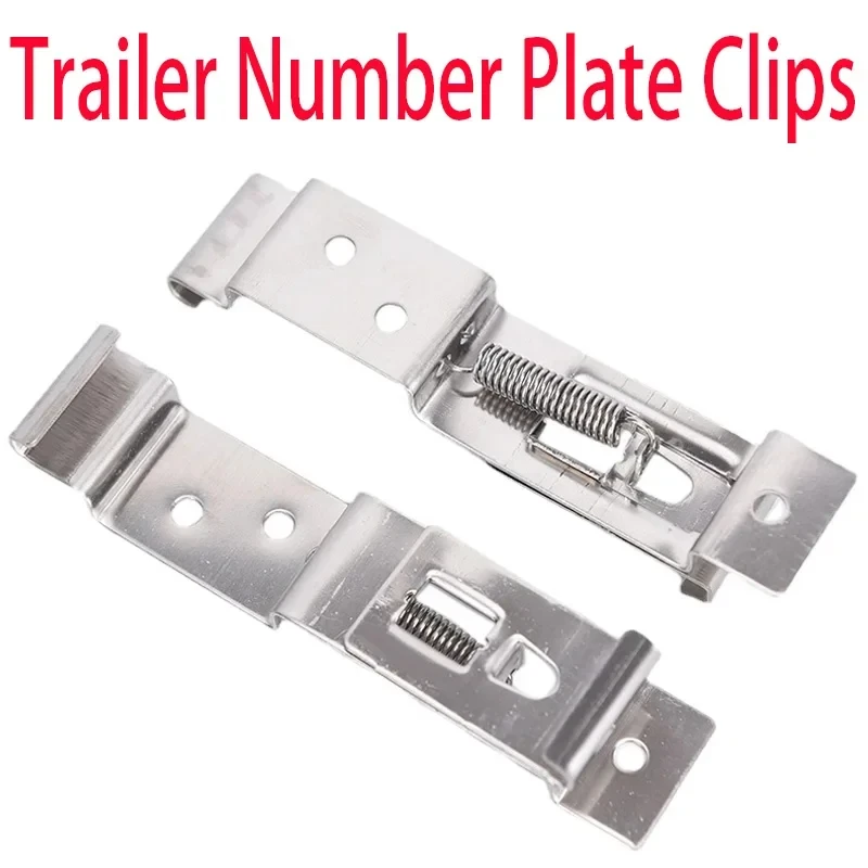 2 PCS Rectangular Car License Plate Spring Loaded Stainless Steel Bracket Cars Frame Holder Clamps Trailer Number Plate Clips