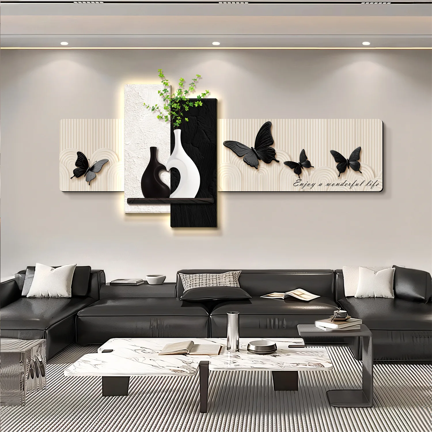 Ancient style living room decoration ancient high sense butterfly sofa background wall hanging painting high sense