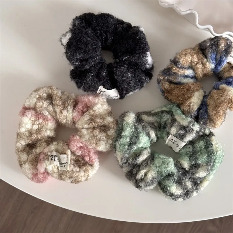 Colored Plush Knitted Scrunchies Female Advanced Sense Large Fluffy Sweet Hair Band Hair Rope Hair Accessories For Women