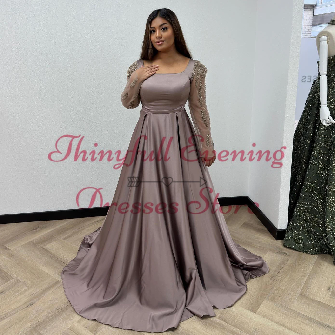 Thinyfull Women A-Line Prom Dresses 2024 Long Sleeve Appliques Evening Party Dress Formal Night Cocktail Prom Gowns Custom Size