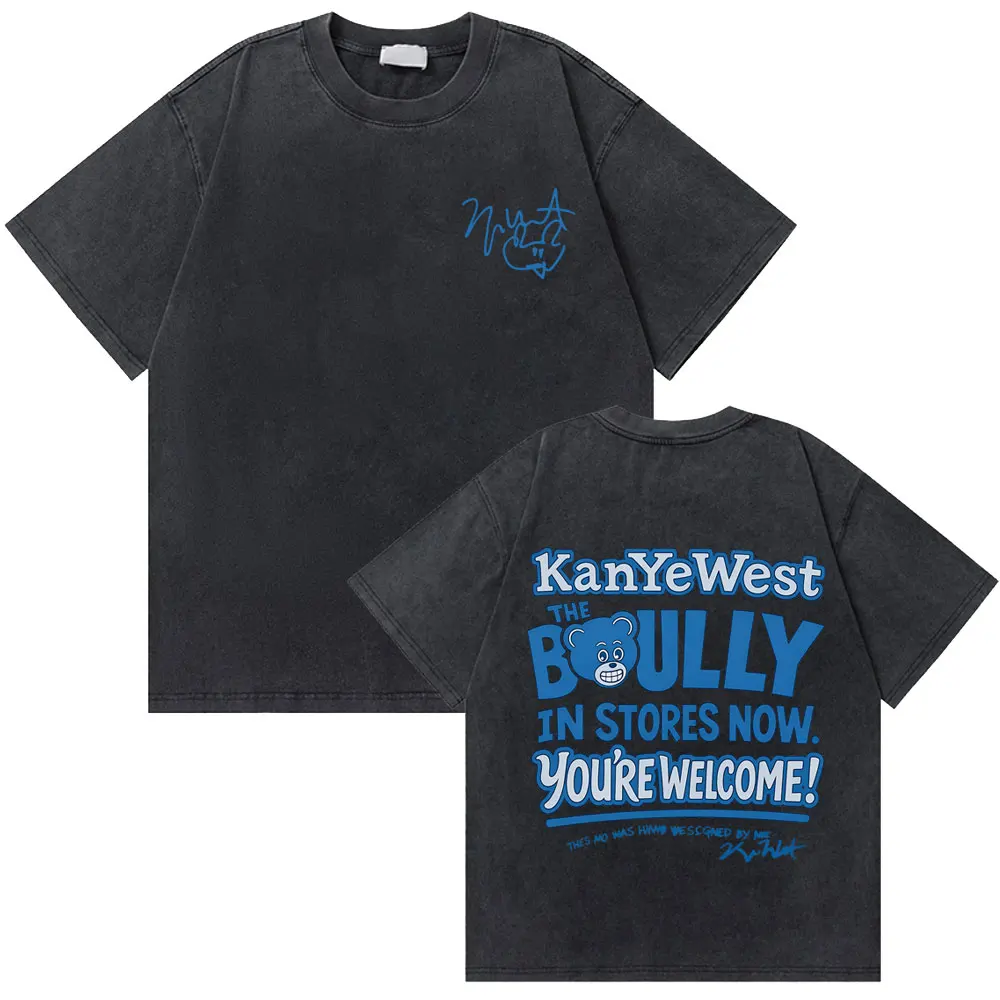 Washed Vintage Rapper Kanye West Bully Graduation Bear Funny Graphic T Shirt Men's Hip Hop Fashion Oversized T-shirt Streetwear
