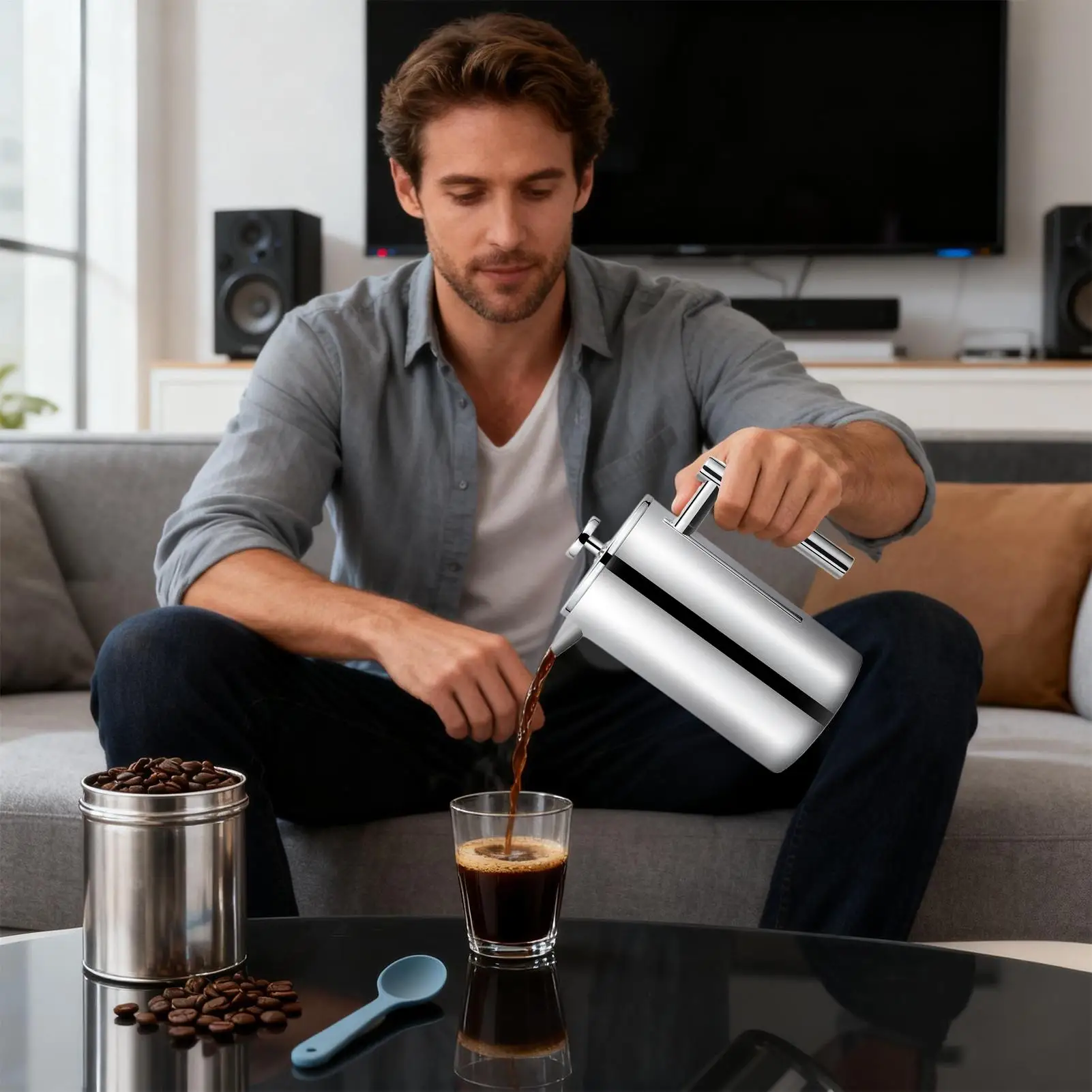 

Hand Press Coffee Maker Filter System Heat Resistant Cold Brew Tea Pot Hand Press For Men Women Professionals Enthusiasts