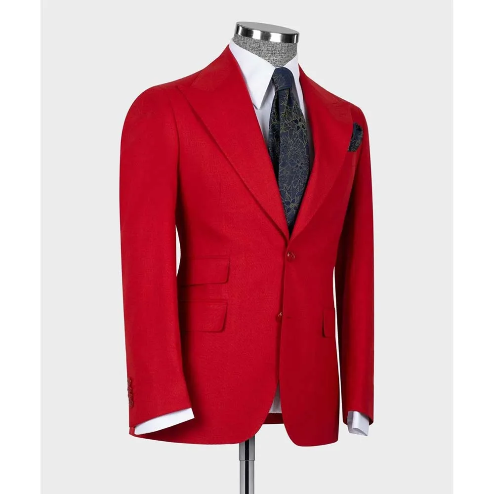 High Quality Red Men Suits Flat Front Regular Length 3 Piece Jacket Pants Vest Sets Slim Fit Wedding Tuxedos Costume Homme 2024