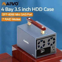 MAIWO Caja de disco duro Mini SAS de 4 bahías a SATA HDD de 3,5 pulgadas con puerto SFF-8088 gabinete de almacenamiento de disco duro tipo C compatible con 7 modos RAID