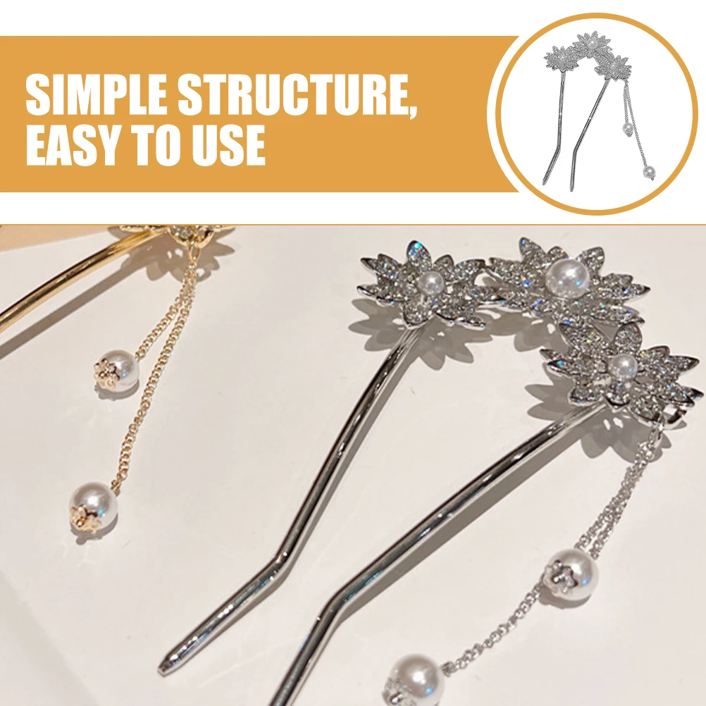 

Sunflower Hair Chopstick Silver LD031 Pearl Tassel Bun Sticks Women Accessories Formal Wedding Party Prom Hairstyle Tools Metal