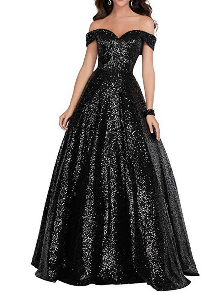 Customized Shiny Bling Bling Evening Dresses Women Off Shoulder Sequins Prom Party Gowns Vestido De Festa robes de soirée