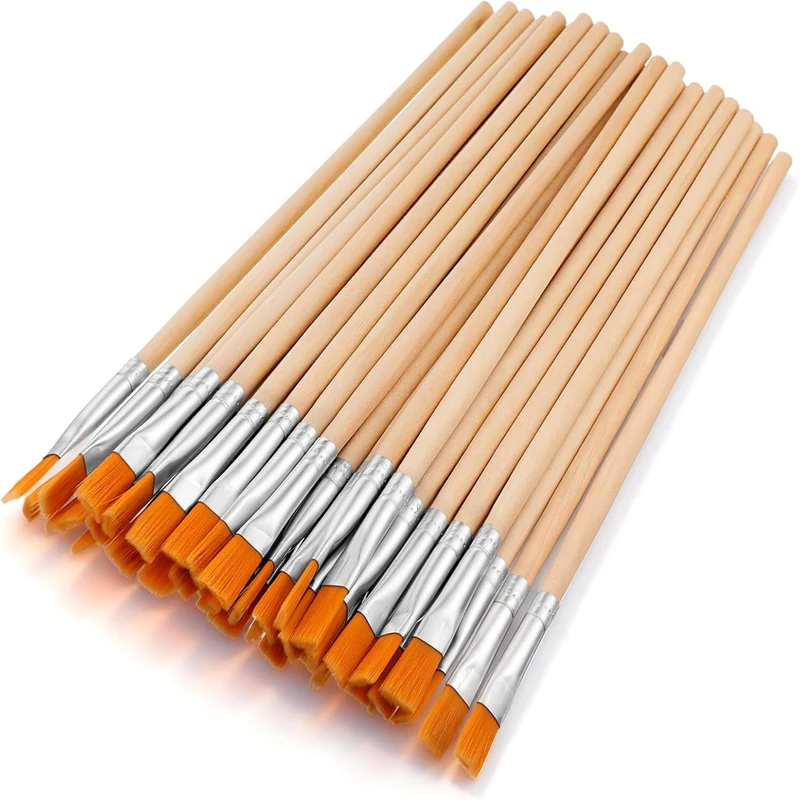 40Pcs Flat Paint Brushes Wooden Handle Thin Paint Brush Small Paints Brushes for Crafts for Painting Cleaning Glue Application