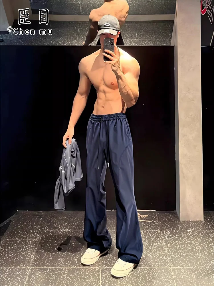 

Trendy Men's Casual Pants Spring Season Qui Dry Straight Leg Fitn Sports Running Trousers k Blue Color Blo Design