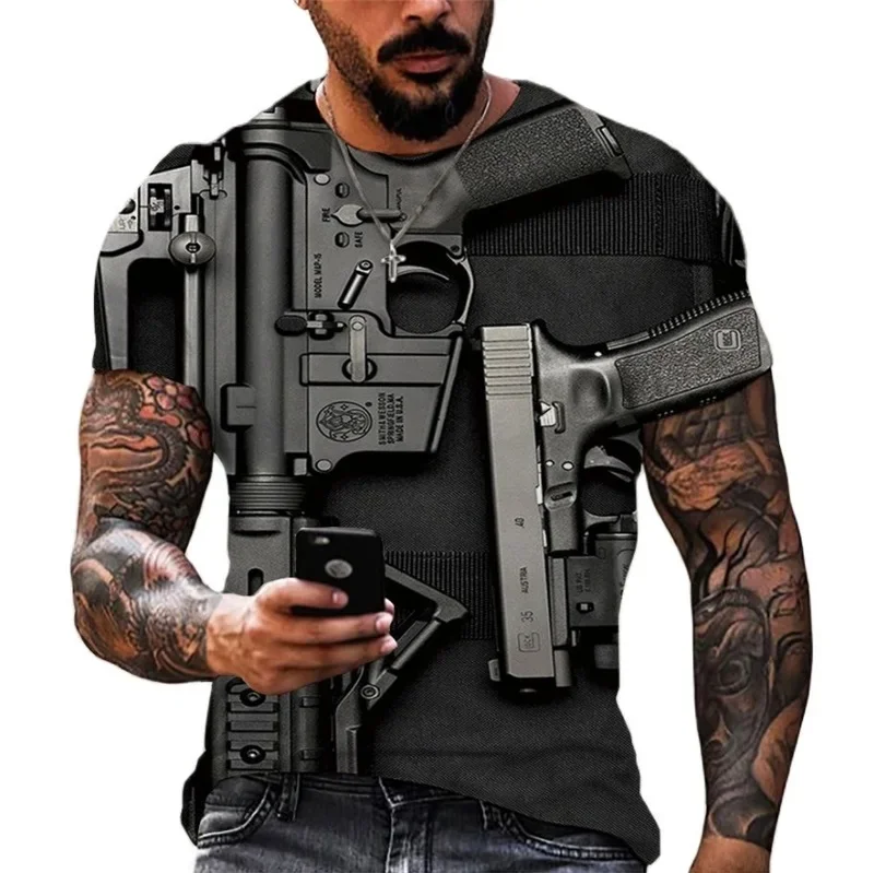 

Short Sleeve T Shirt For Men 3d Print Funny Gun Graphic T Shirts Streetwear Casual Oversized Punk Gun Tee Tops