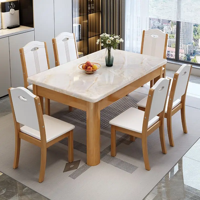 

Marble, dining table and chairs, combination, modern, minimalist, rectangular, solid wood, household