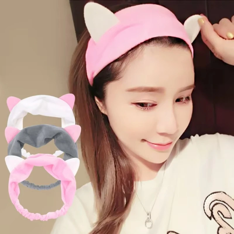 1Pc Cute Elastic Cat Ears Headbands for Women Girls Make Up Face Washing Headband Hairdo Headwrap Hair Accessory Multiple Styles