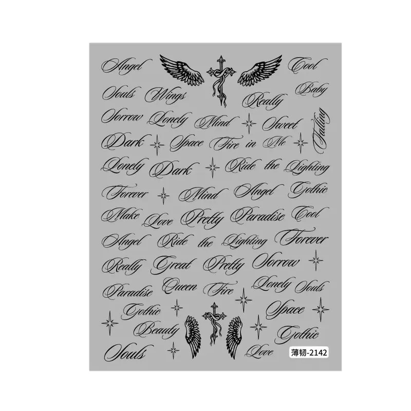 2Packaged cursive English nail stickers, simple and versatile angel cursive English nail art stickers
