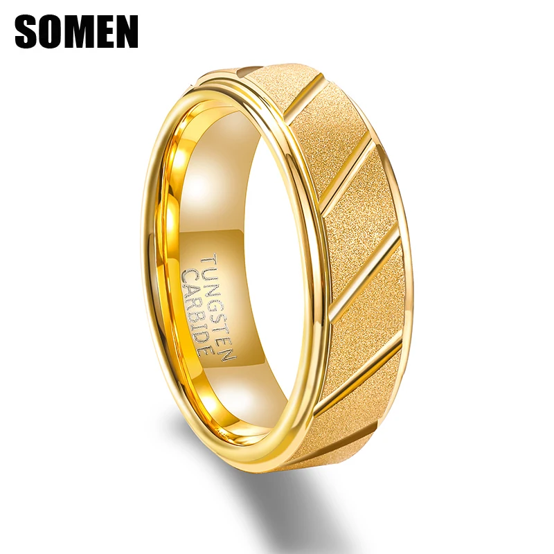 Somen Mens Frosted Tungsten Rings Brushed Groove Beveled Edge Pattern Engagement Ring Wedding Bands