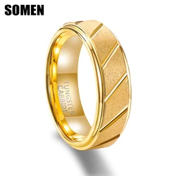 Somen Mens Frosted Tungsten Rings Brushed Groove Beveled Edge Pattern Engagement Ring Wedding Bands