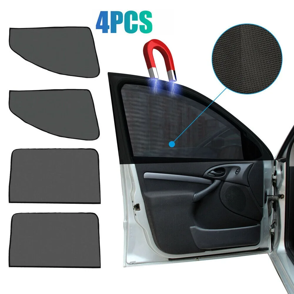 4pcs Car Magnetic Sun Shade Cover Side Window Sunshade UV Protection Black Curtain Mesh Full Blackout Blackout Film