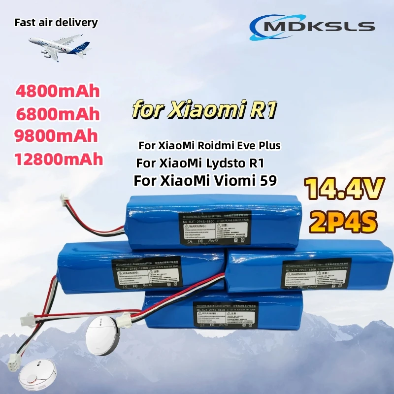 2026 New  14.4V Lithium Battery 2P4S 4800mAh 6800mAh 9800mAh 12800mAh For XiaoMi Viomi S9 Lydsto R1 Roidmi Eve Plus Robot Vacuum