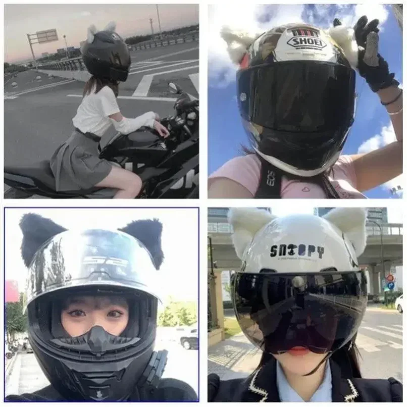 Motorcycle Helmet Cat Ears Decoration Cute Plush Stickers Motocross Helmet Full Face Off Road Helmet Decor Cosplay Styling